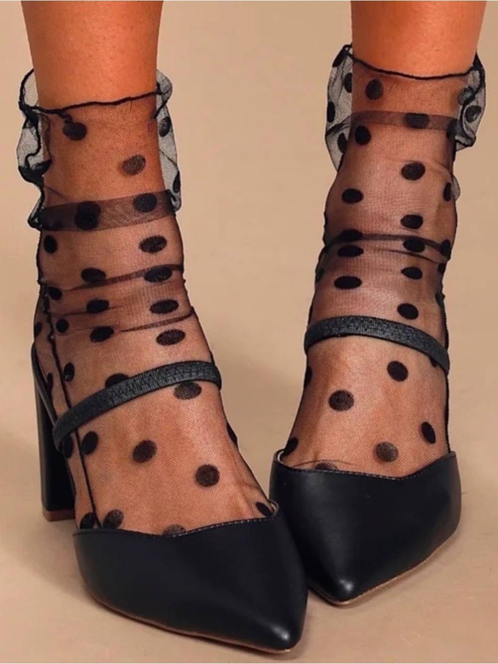 Glam Sheer Black Polka Dot Ankle statement Socks tights trending date night